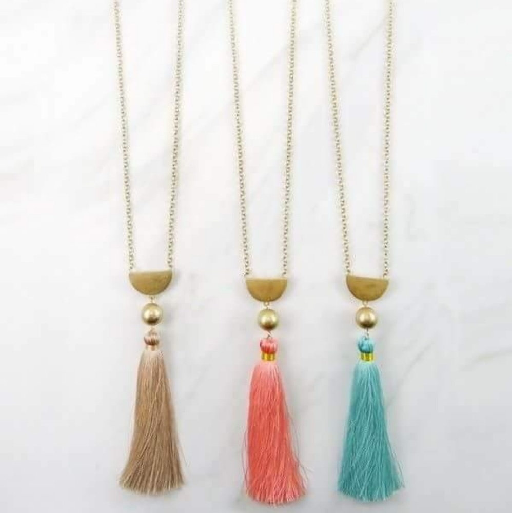 Long Silk Tassel Necklaces Coral & Turquoise